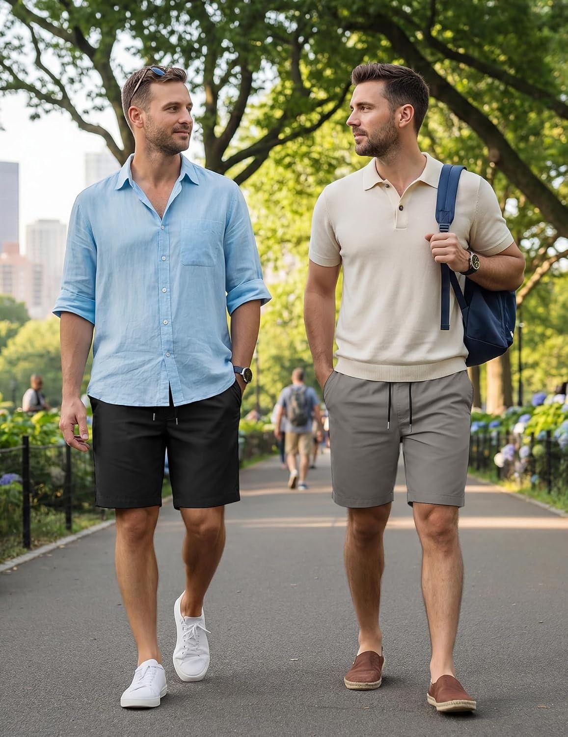 image:imageCOOFANDY Mens Casual Shorts Cotton Elastic Waist Drawstring Summer Shorts Stretch Waist Lightweight Soft Breathable Classic fit Vacation Beach Shorts2 Pack Dark Grey Black
