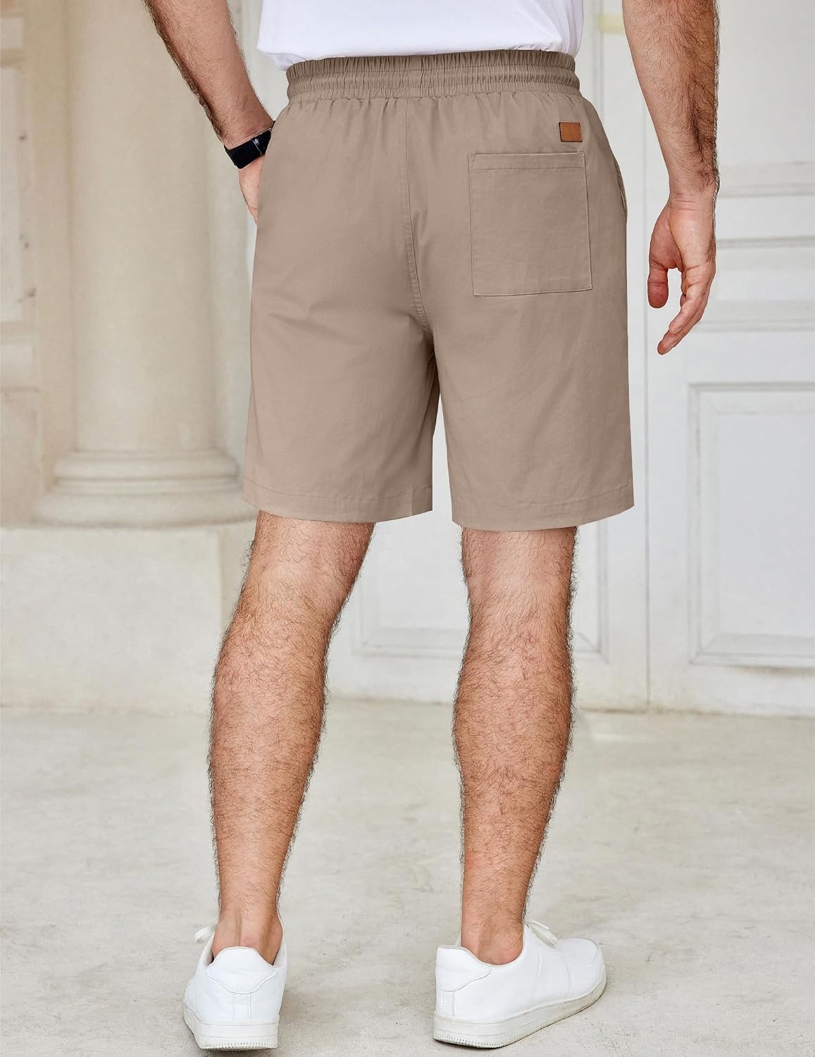 image:imageCOOFANDY Mens Casual Shorts Cotton Elastic Waist Drawstring Summer Shorts Stretch Waist Lightweight Soft Breathable Classic fit Vacation Beach ShortsKhaki2
