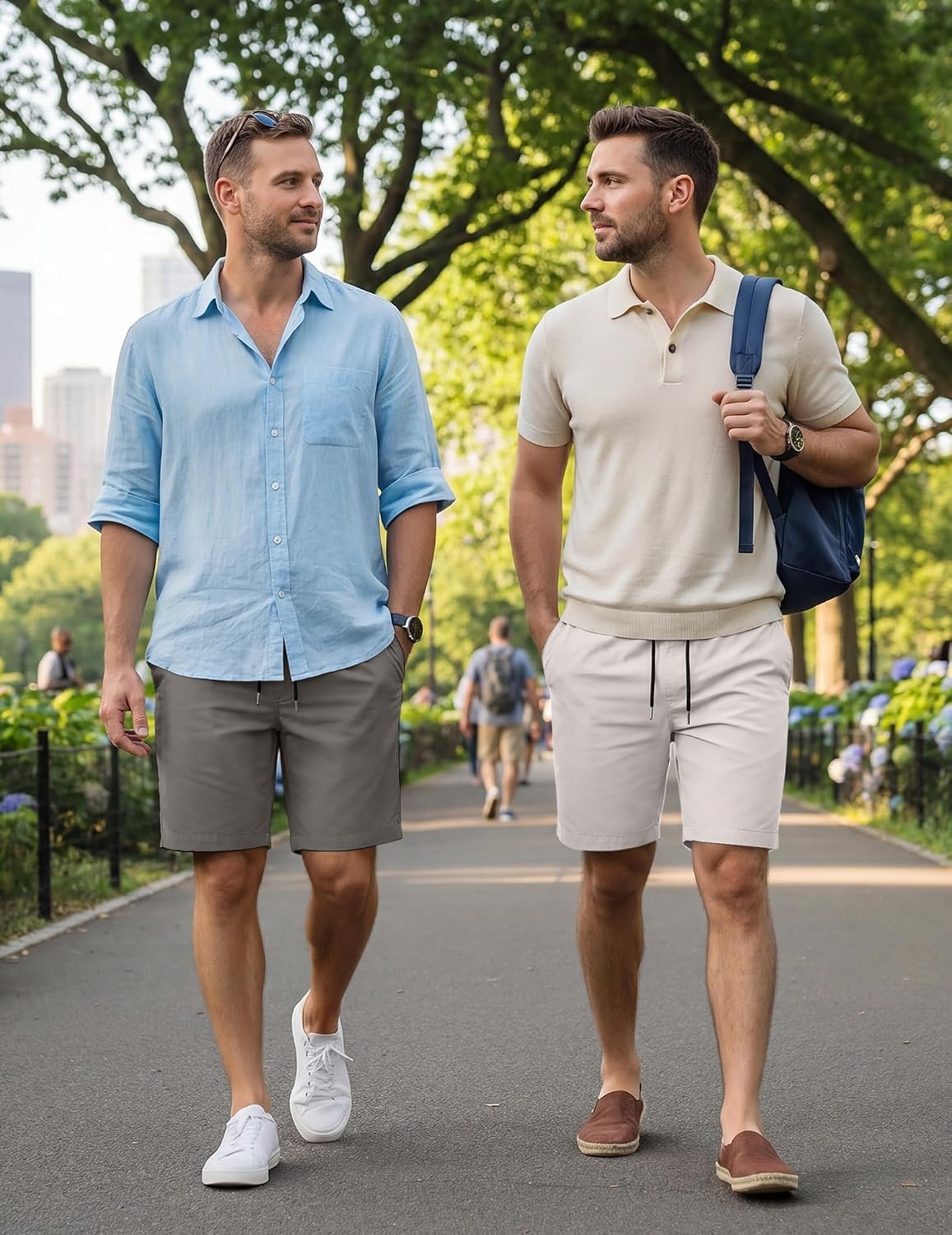 image:imageCOOFANDY Mens Casual Shorts Cotton Elastic Waist Drawstring Summer Shorts Stretch Waist Lightweight Soft Breathable Classic fit Vacation Beach Shorts2 Pack Dark Grey Light Grey