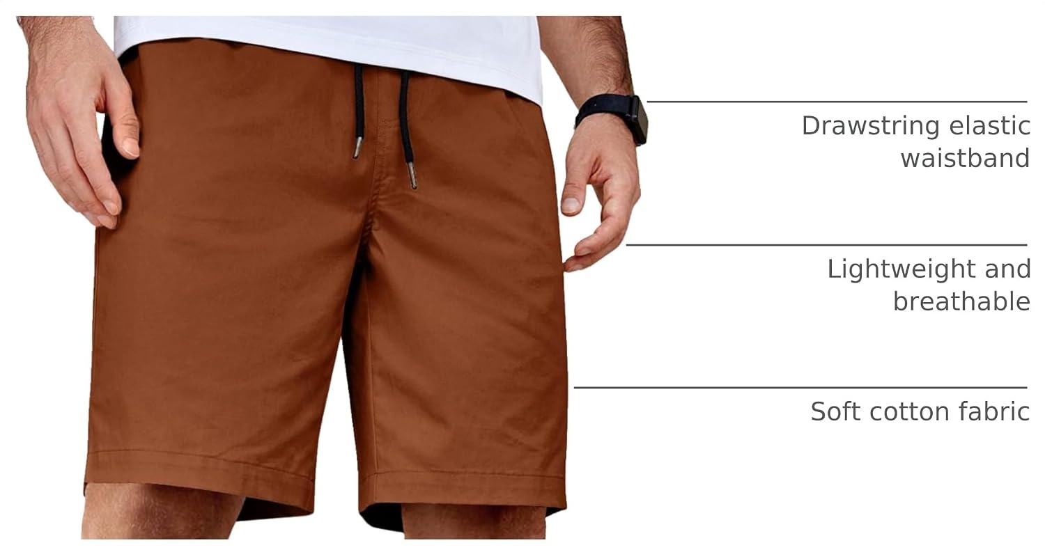 image:imageCOOFANDY Mens Casual Shorts Cotton Elastic Waist Drawstring Summer Shorts Stretch Waist Lightweight Soft Breathable Classic fit Vacation Beach ShortsClay Brown