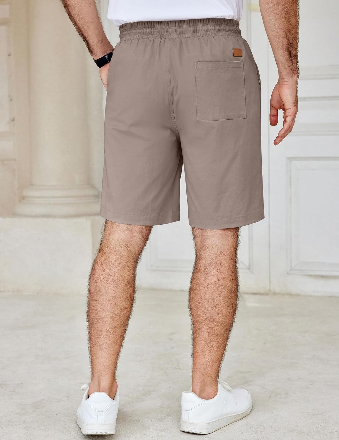 image:imageCOOFANDY Mens Casual Shorts Cotton Elastic Waist Drawstring Summer Shorts Stretch Waist Lightweight Soft Breathable Classic fit Vacation Beach ShortsKhaki Grey