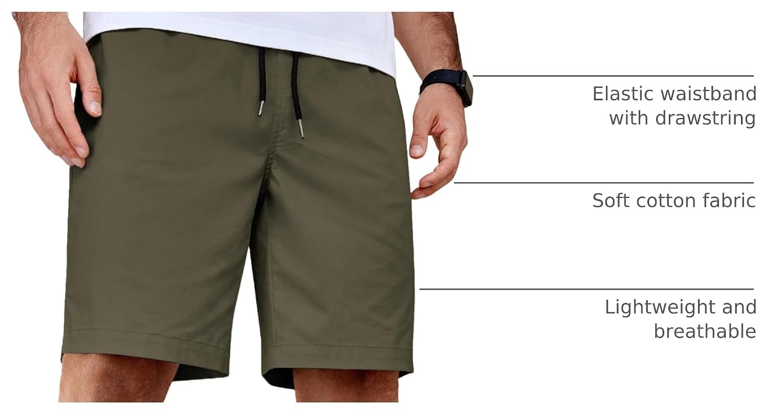image:imageCOOFANDY Mens Casual Shorts Cotton Elastic Waist Drawstring Summer Shorts Stretch Waist Lightweight Soft Breathable Classic fit Vacation Beach ShortsDark Green