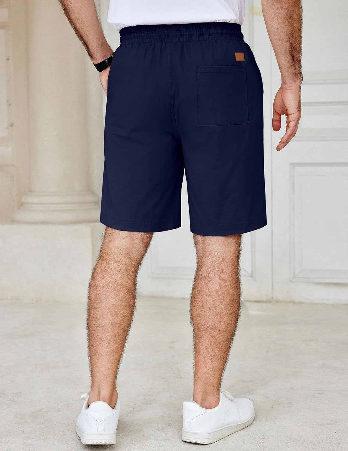 image:imageCOOFANDY Mens Casual Shorts Cotton Elastic Waist Drawstring Summer Shorts Stretch Waist Lightweight Soft Breathable Classic fit Vacation Beach ShortsNavy Blue