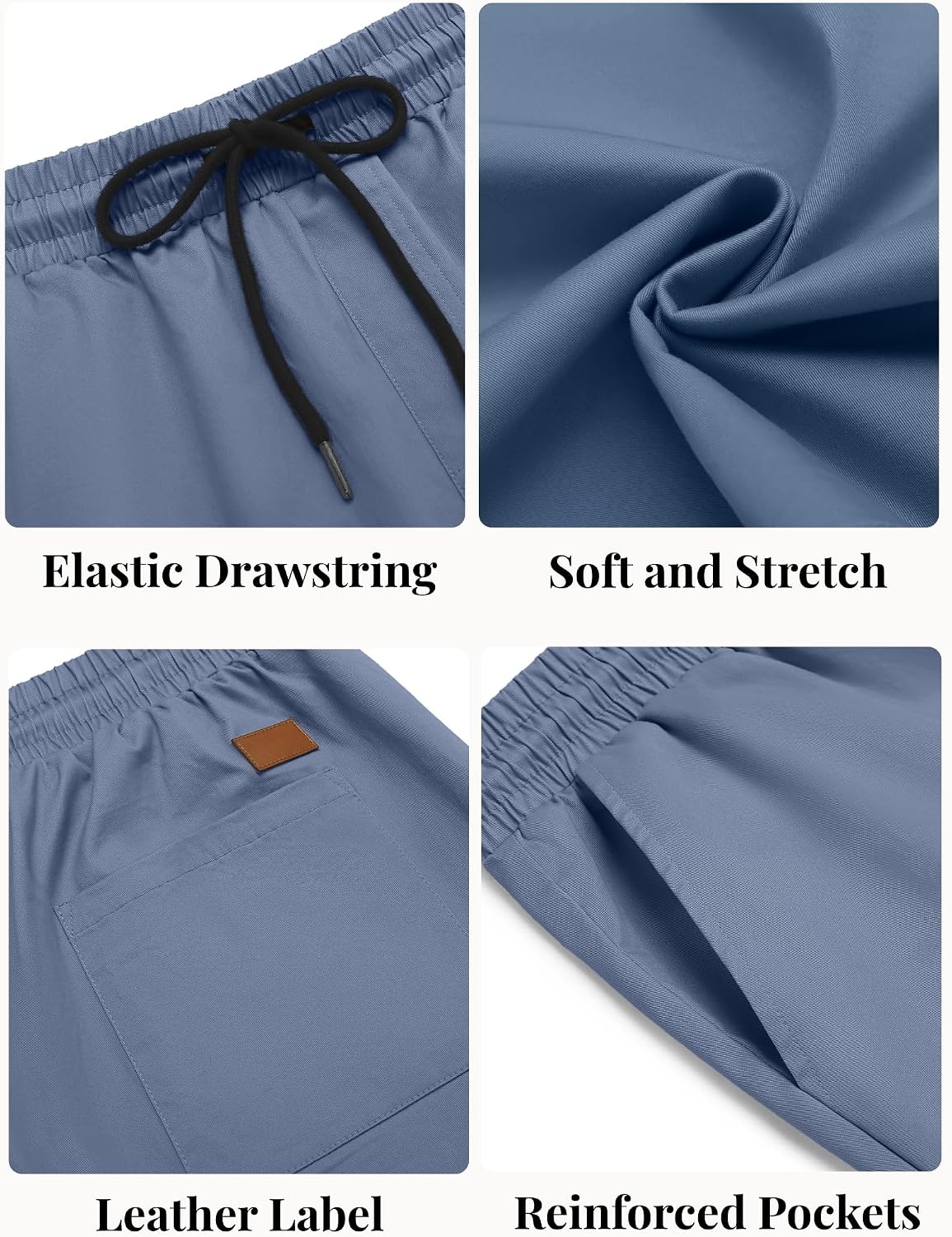 image:imageCOOFANDY Mens Casual Shorts Cotton Elastic Waist Drawstring Summer Shorts Stretch Waist Lightweight Soft Breathable Classic fit Vacation Beach Shorts2 Pack Black Denim Blue