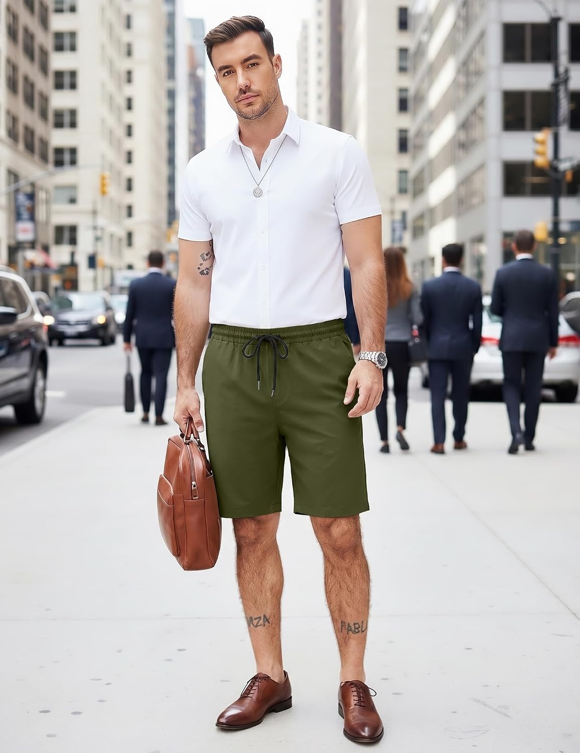image:imageCOOFANDY Mens Casual Shorts Cotton Elastic Waist Drawstring Summer Shorts Stretch Waist Lightweight Soft Breathable Classic fit Vacation Beach ShortsArmy Green