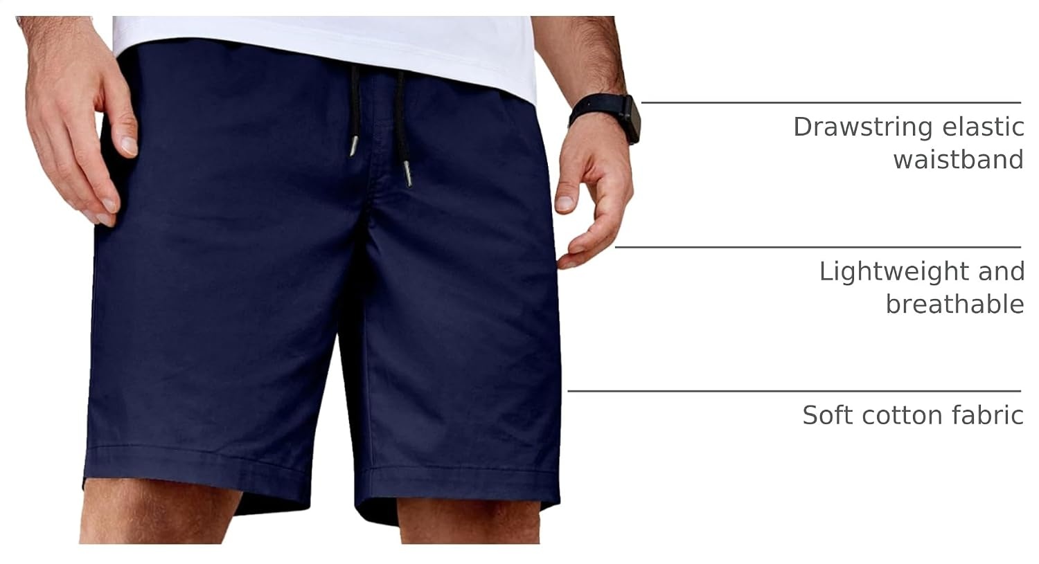 image:imageCOOFANDY Mens Casual Shorts Cotton Elastic Waist Drawstring Summer Shorts Stretch Waist Lightweight Soft Breathable Classic fit Vacation Beach ShortsNavy Blue