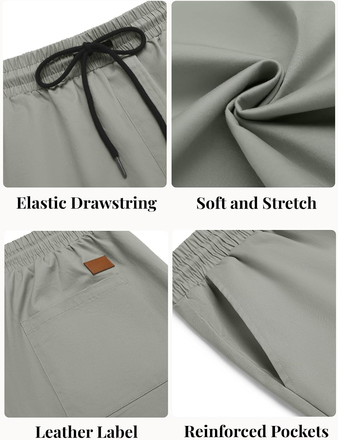 image:imageCOOFANDY Mens Casual Shorts Cotton Elastic Waist Drawstring Summer Shorts Stretch Waist Lightweight Soft Breathable Classic fit Vacation Beach ShortsSage Green