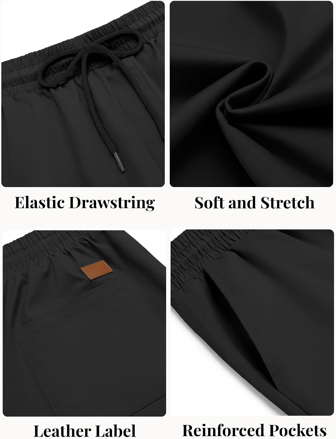 image:imageCOOFANDY Mens Casual Shorts Cotton Elastic Waist Drawstring Summer Shorts Stretch Waist Lightweight Soft Breathable Classic fit Vacation Beach Shorts2 Pack Dark Grey Black