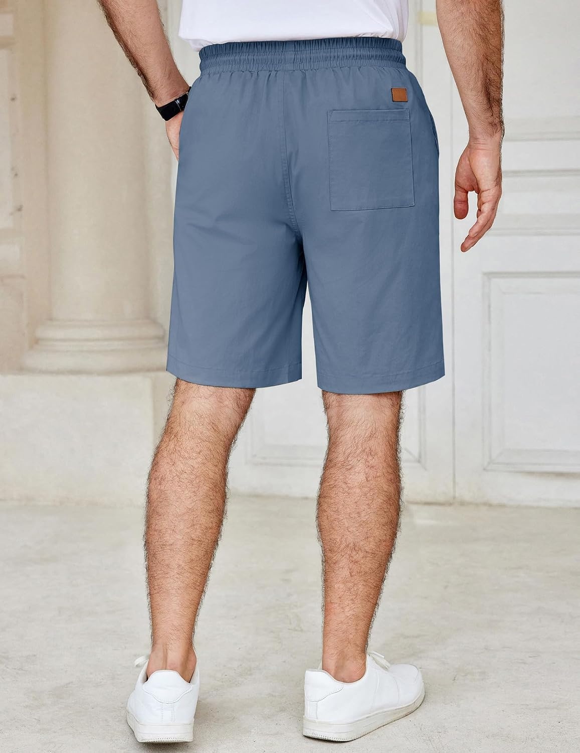 image:imageCOOFANDY Mens Casual Shorts Cotton Elastic Waist Drawstring Summer Shorts Stretch Waist Lightweight Soft Breathable Classic fit Vacation Beach ShortsDenim Blue