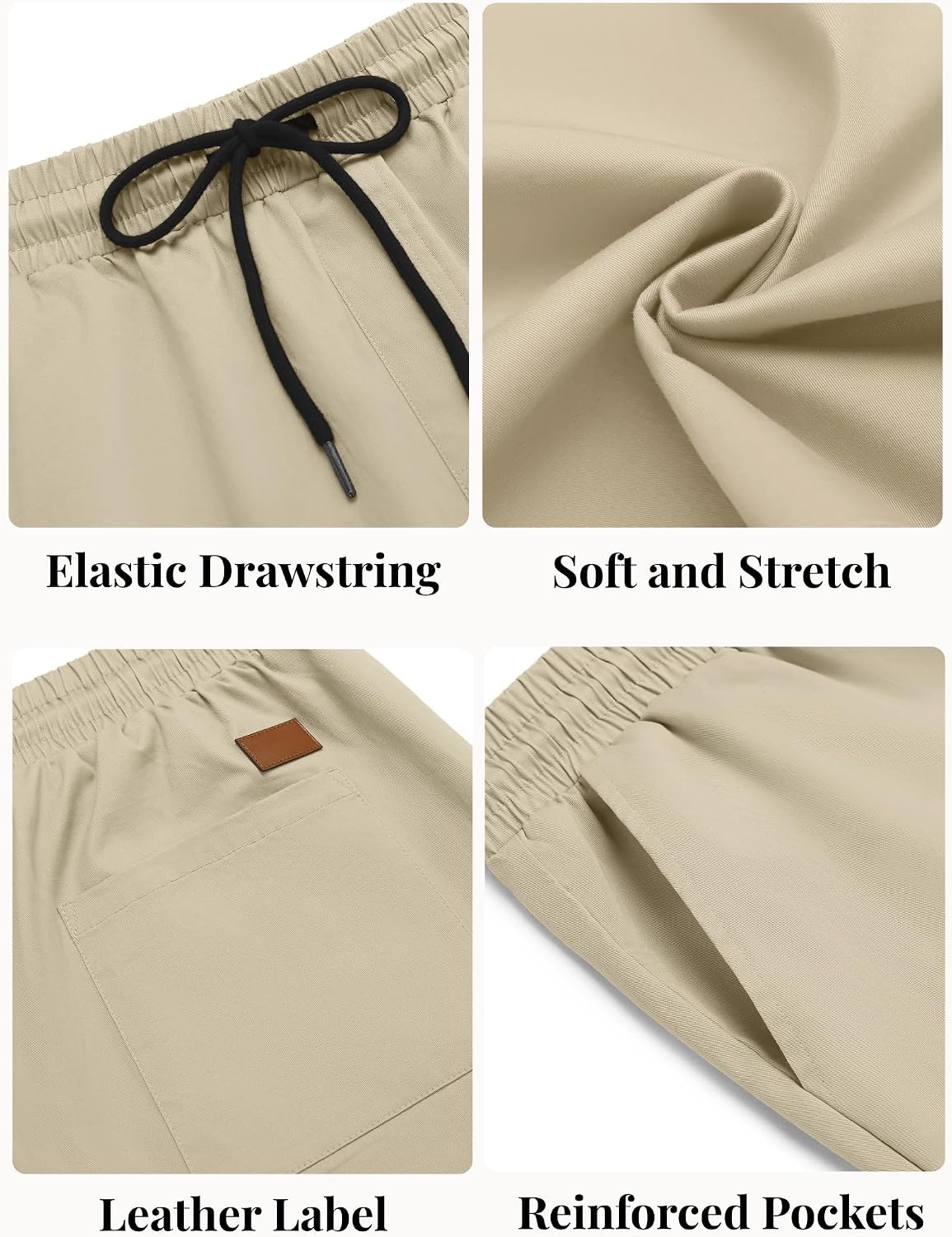 image:imageCOOFANDY Mens Casual Shorts Cotton Elastic Waist Drawstring Summer Shorts Stretch Waist Lightweight Soft Breathable Classic fit Vacation Beach Shorts2 Pack Black Khaki