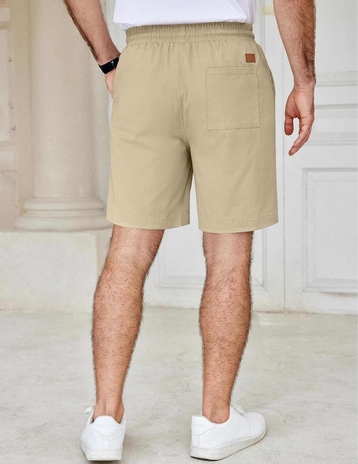 image:imageCOOFANDY Mens Casual Shorts Cotton Elastic Waist Drawstring Summer Shorts Stretch Waist Lightweight Soft Breathable Classic fit Vacation Beach ShortsKhaki