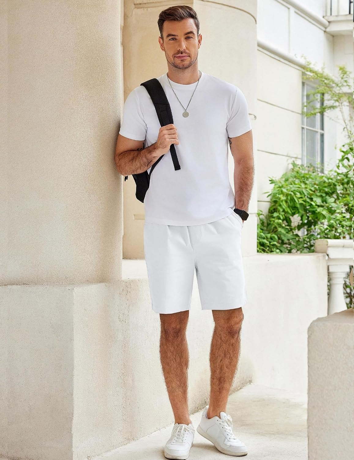 image:imageCOOFANDY Mens Casual Shorts Cotton Elastic Waist Drawstring Summer Shorts Stretch Waist Lightweight Soft Breathable Classic fit Vacation Beach ShortsWhite