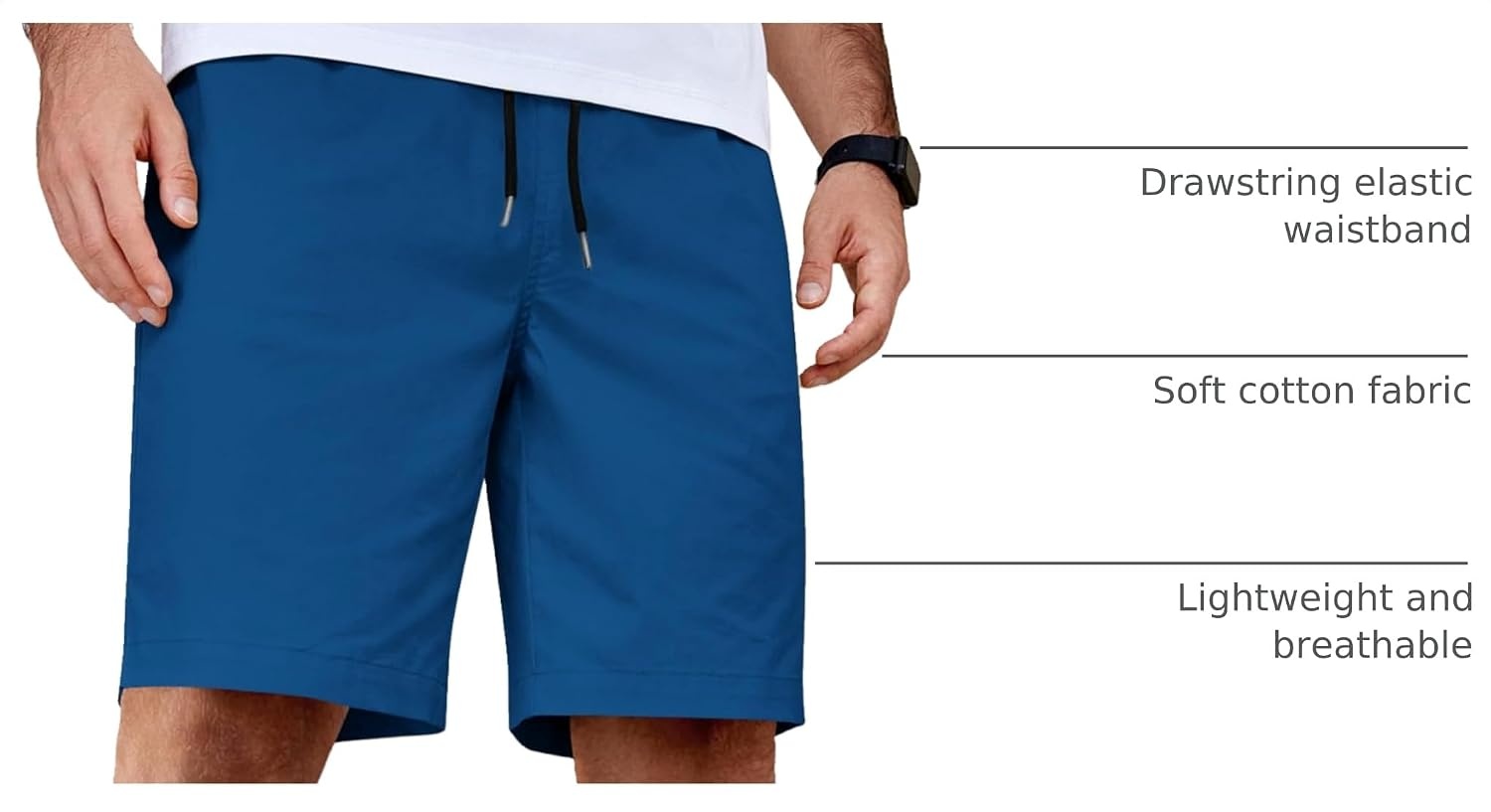image:imageCOOFANDY Mens Casual Shorts Cotton Elastic Waist Drawstring Summer Shorts Stretch Waist Lightweight Soft Breathable Classic fit Vacation Beach ShortsBlue