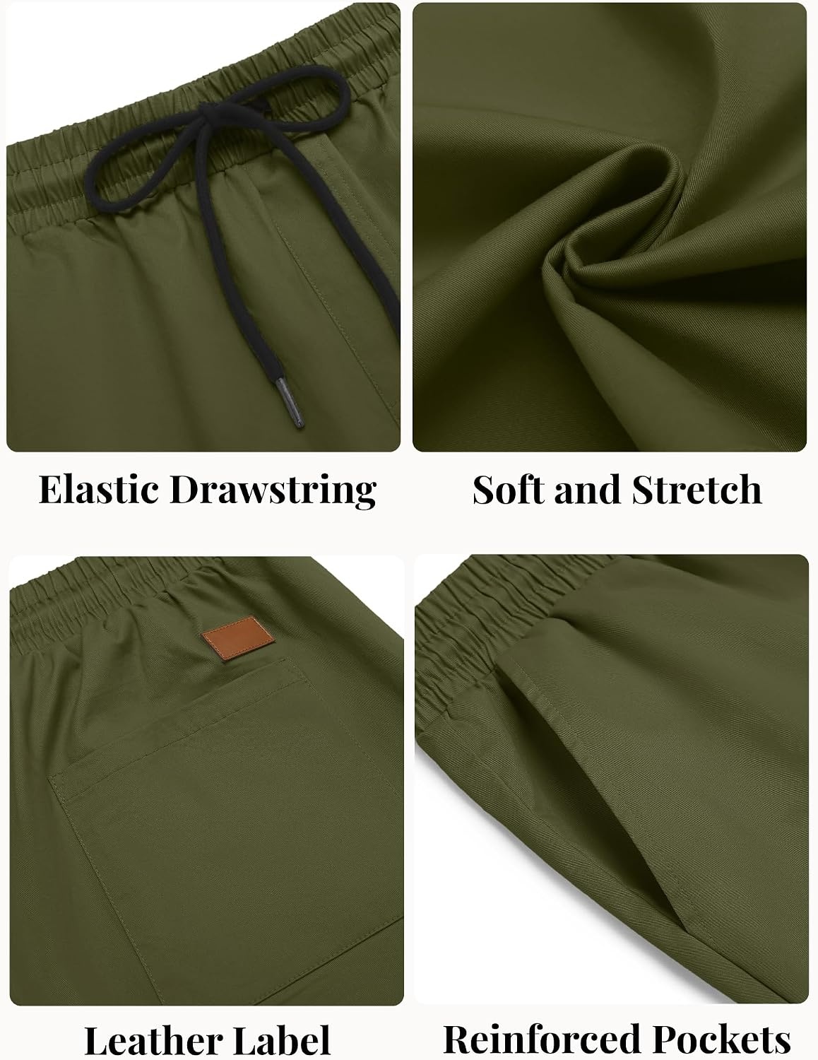 image:imageCOOFANDY Mens Casual Shorts Cotton Elastic Waist Drawstring Summer Shorts Stretch Waist Lightweight Soft Breathable Classic fit Vacation Beach ShortsArmy Green