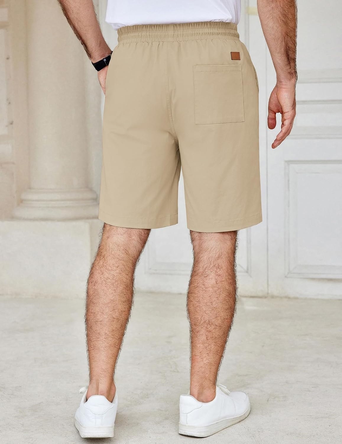 image:imageCOOFANDY Mens Casual Shorts Cotton Elastic Waist Drawstring Summer Shorts Stretch Waist Lightweight Soft Breathable Classic fit Vacation Beach ShortsLight Khaki