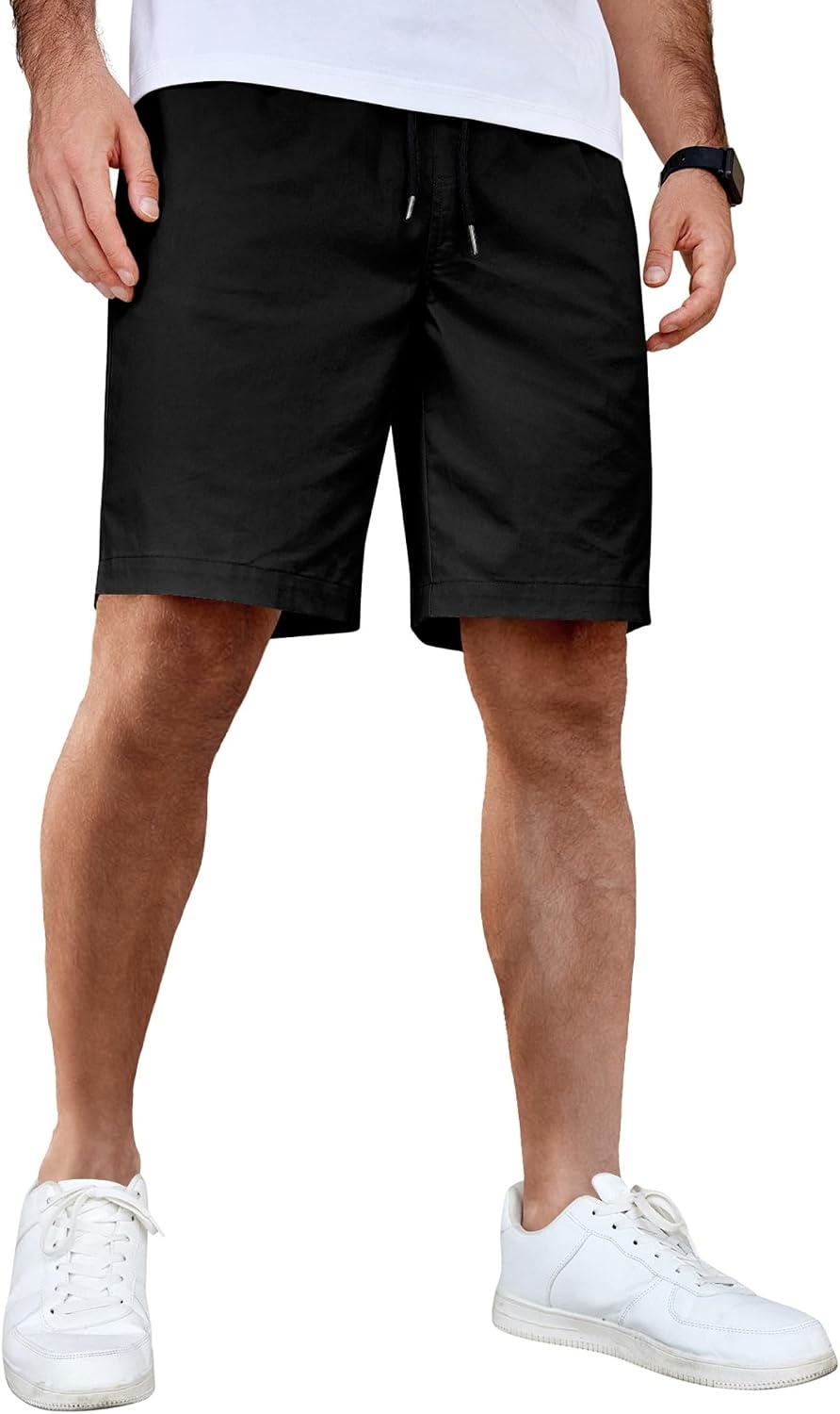 image:imageCOOFANDY Mens Casual Shorts Cotton Elastic Waist Drawstring Summer Shorts Stretch Waist Lightweight Soft Breathable Classic fit Vacation Beach ShortsBlack