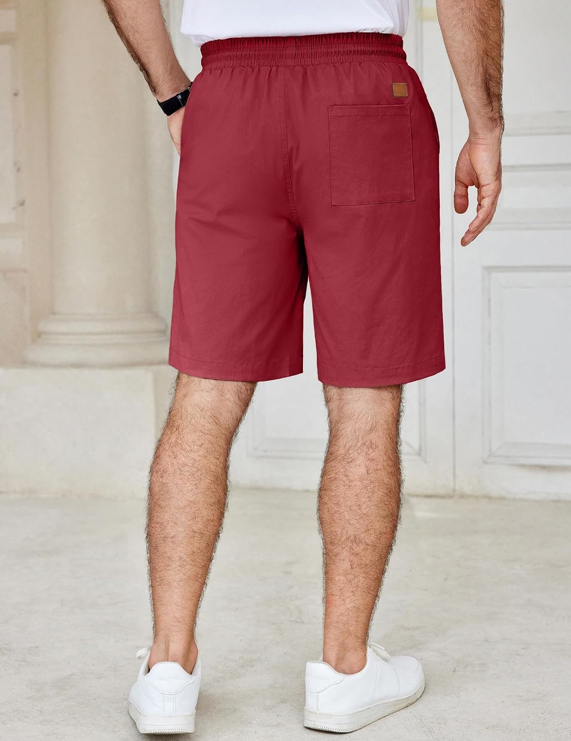 image:imageCOOFANDY Mens Casual Shorts Cotton Elastic Waist Drawstring Summer Shorts Stretch Waist Lightweight Soft Breathable Classic fit Vacation Beach ShortsDark Red