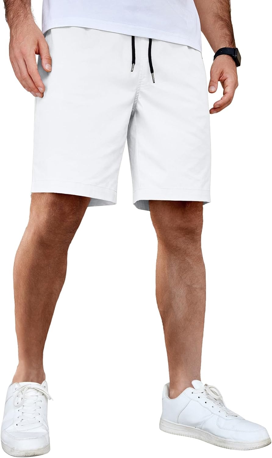 image:imageCOOFANDY Mens Casual Shorts Cotton Elastic Waist Drawstring Summer Shorts Stretch Waist Lightweight Soft Breathable Classic fit Vacation Beach ShortsWhite
