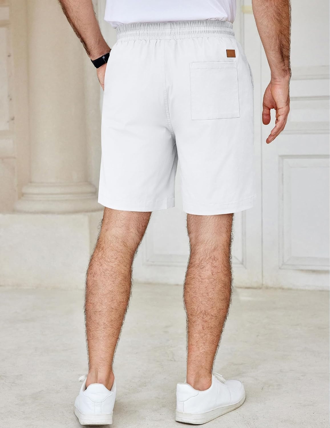image:imageCOOFANDY Mens Casual Shorts Cotton Elastic Waist Drawstring Summer Shorts Stretch Waist Lightweight Soft Breathable Classic fit Vacation Beach ShortsWhite