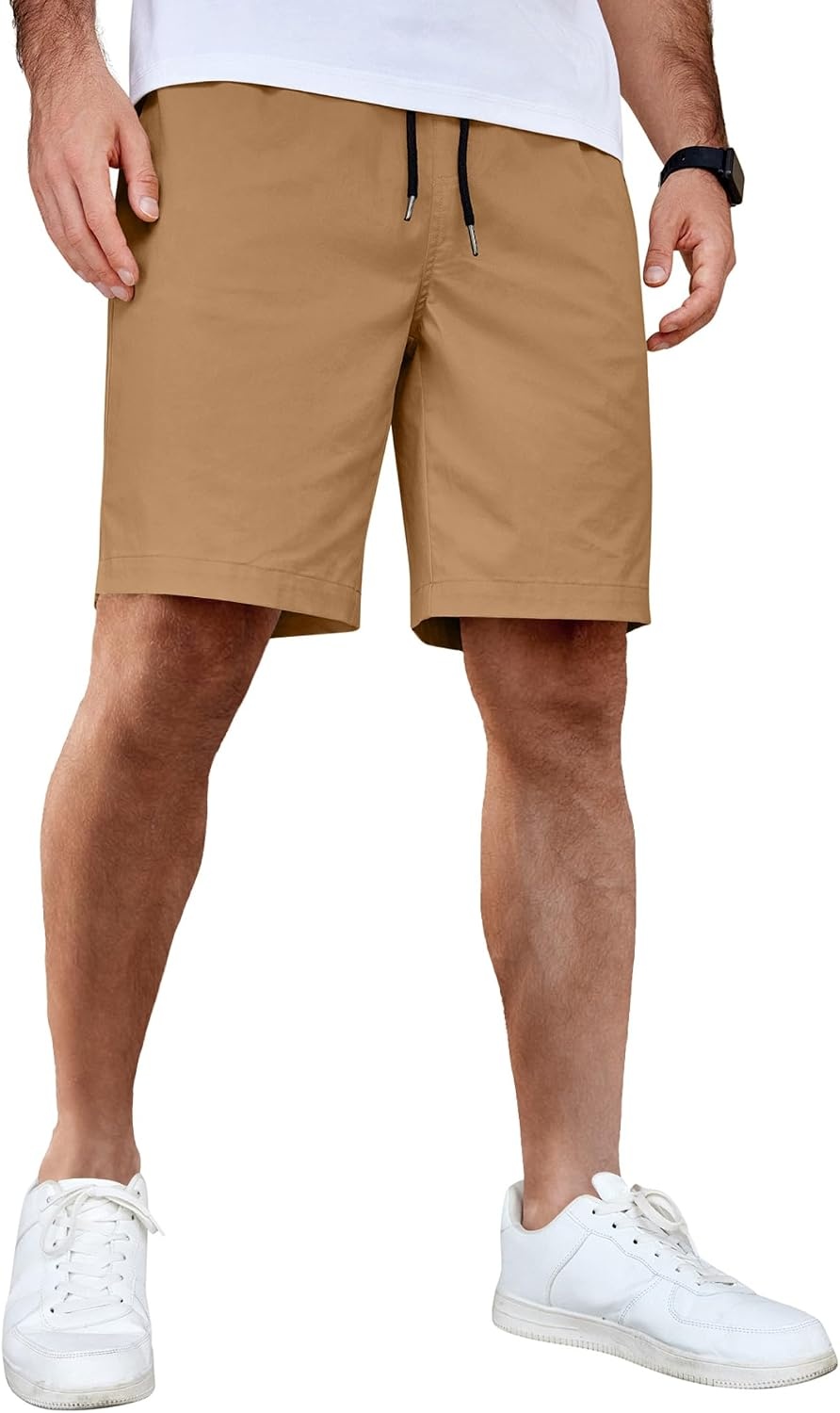 image:imageCOOFANDY Mens Casual Shorts Cotton Elastic Waist Drawstring Summer Shorts Stretch Waist Lightweight Soft Breathable Classic fit Vacation Beach ShortsDark Khaki