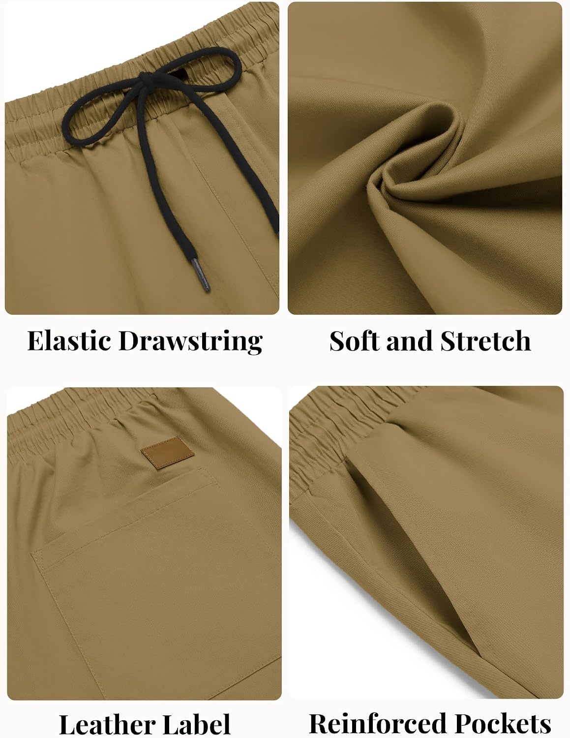 image:imageCOOFANDY Mens Casual Shorts Cotton Elastic Waist Drawstring Summer Shorts Stretch Waist Lightweight Soft Breathable Classic fit Vacation Beach ShortsLight Brown