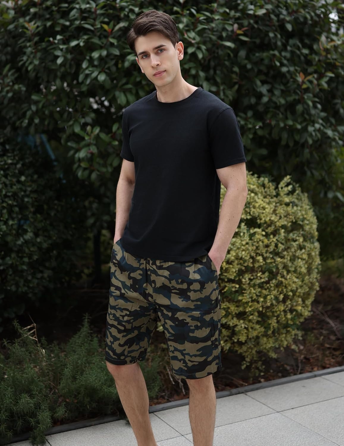 image:imageCOOFANDY Mens Casual Shorts Cotton Elastic Waist Drawstring Summer Shorts Stretch Waist Lightweight Soft Breathable Classic fit Vacation Beach ShortsCamouflage 2