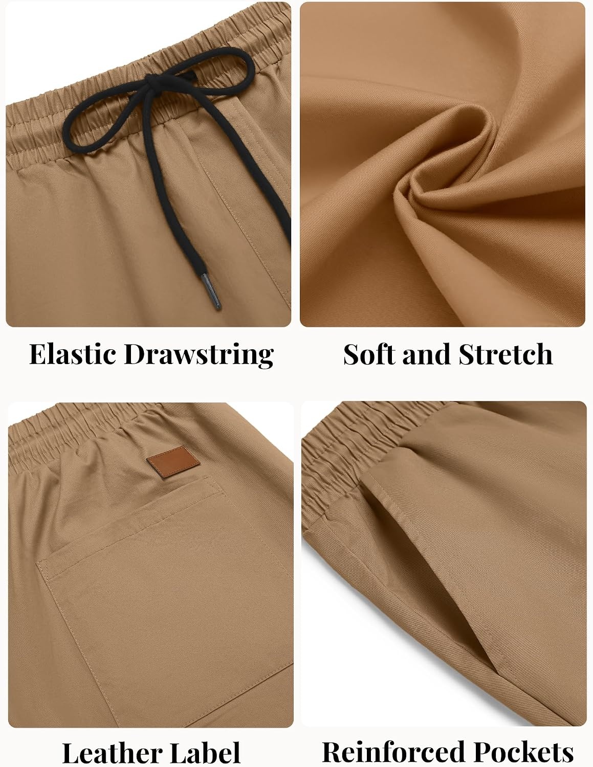 image:imageCOOFANDY Mens Casual Shorts Cotton Elastic Waist Drawstring Summer Shorts Stretch Waist Lightweight Soft Breathable Classic fit Vacation Beach ShortsDark Khaki