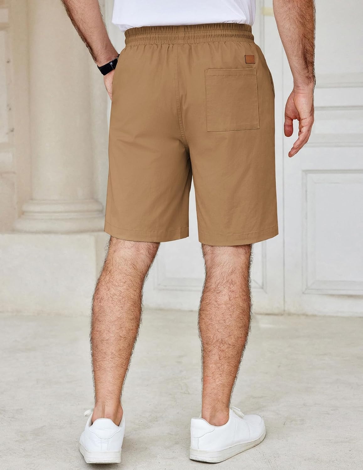 image:imageCOOFANDY Mens Casual Shorts Cotton Elastic Waist Drawstring Summer Shorts Stretch Waist Lightweight Soft Breathable Classic fit Vacation Beach ShortsDark Khaki