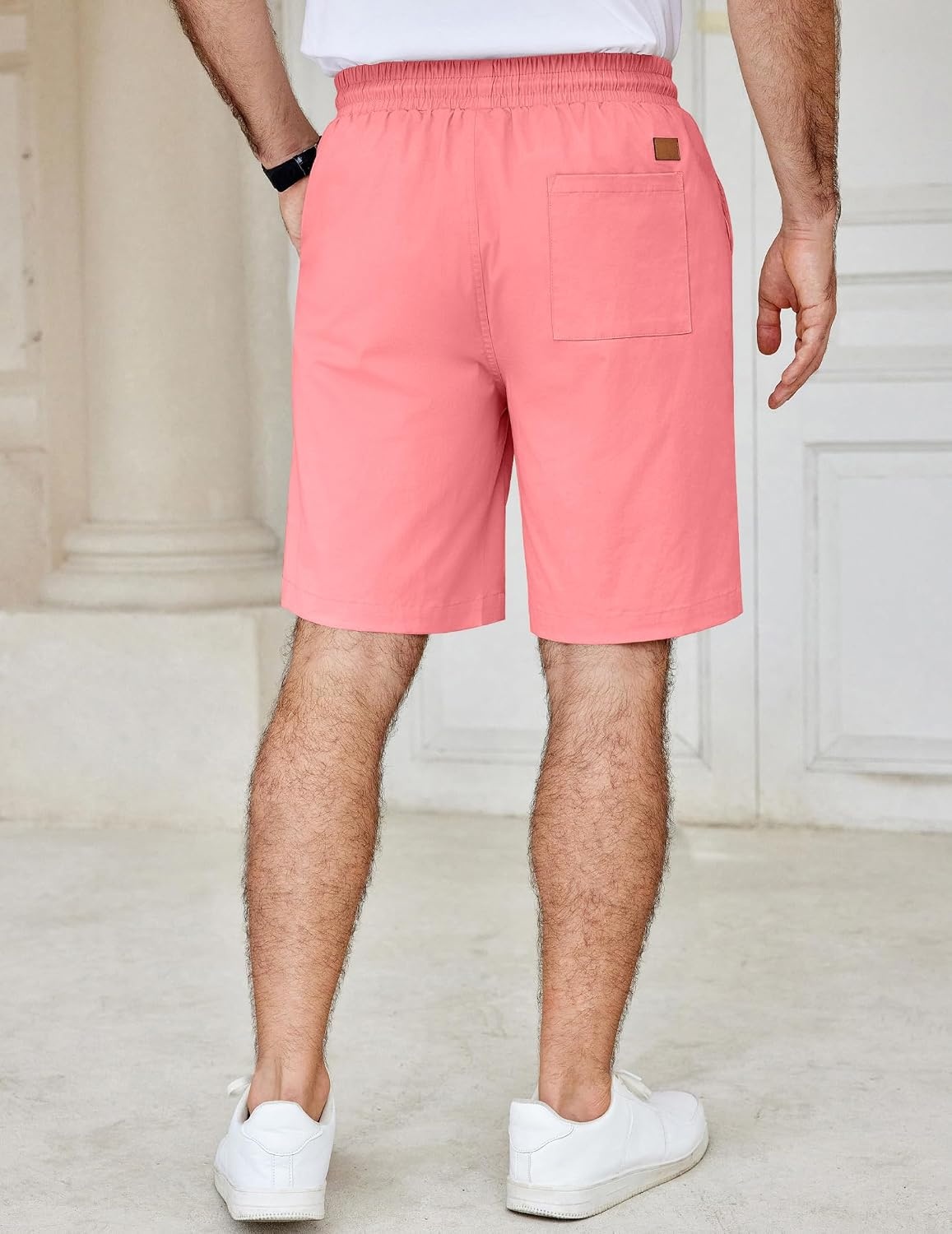 image:imageCOOFANDY Mens Casual Shorts Cotton Elastic Waist Drawstring Summer Shorts Stretch Waist Lightweight Soft Breathable Classic fit Vacation Beach ShortsPink