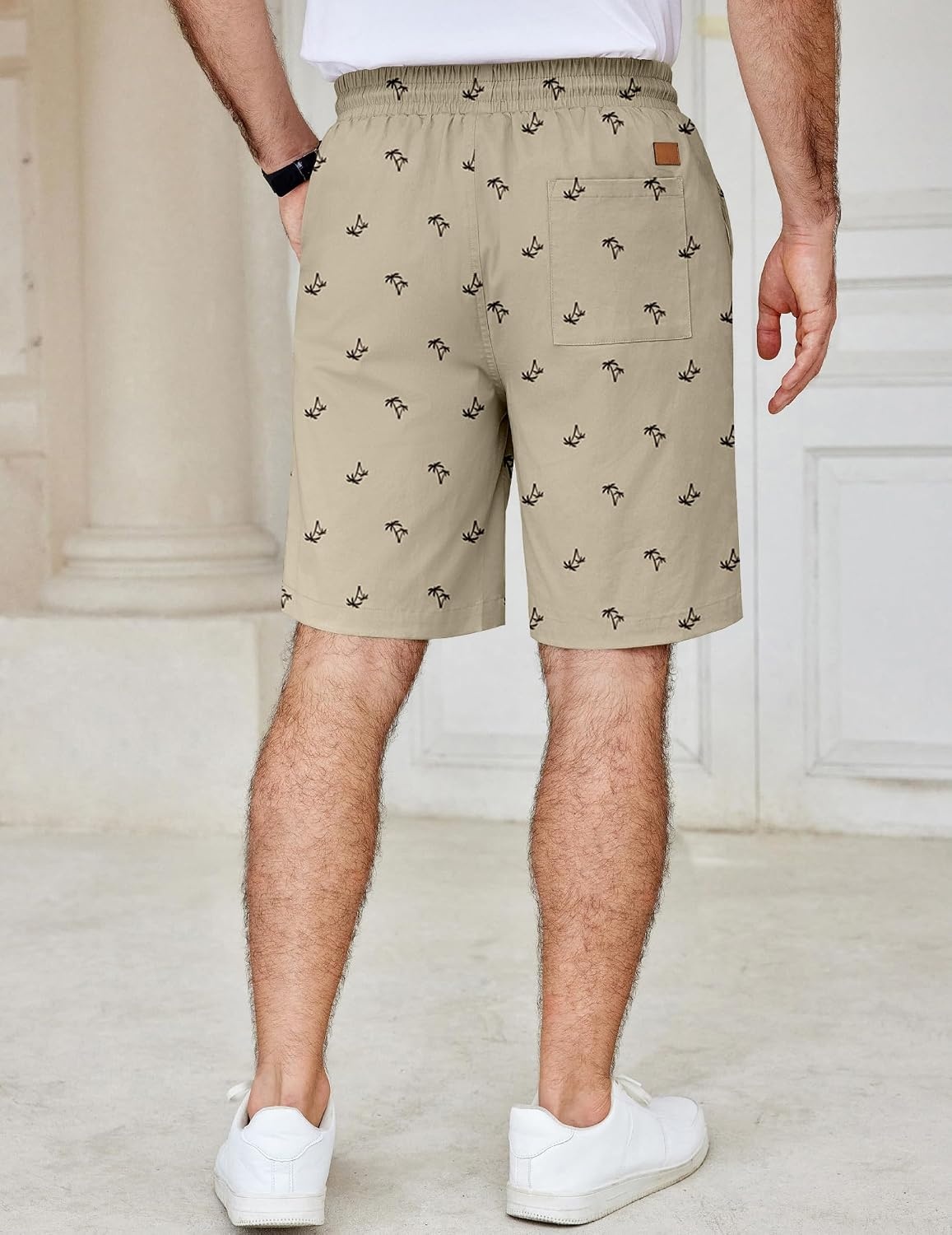 image:imageCOOFANDY Mens Casual Shorts Cotton Elastic Waist Drawstring Summer Shorts Stretch Waist Lightweight Soft Breathable Classic fit Vacation Beach ShortsCoconut Tree Light Khaki
