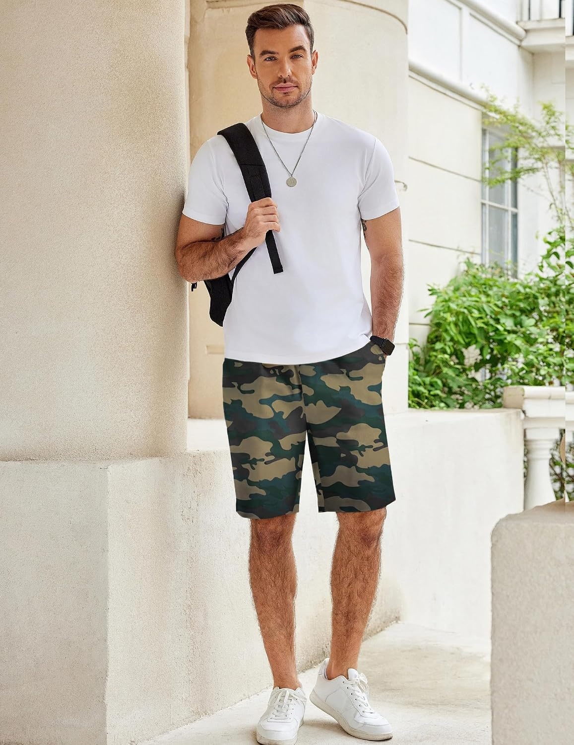image:imageCOOFANDY Mens Casual Shorts Cotton Elastic Waist Drawstring Summer Shorts Stretch Waist Lightweight Soft Breathable Classic fit Vacation Beach ShortsCamouflage 2
