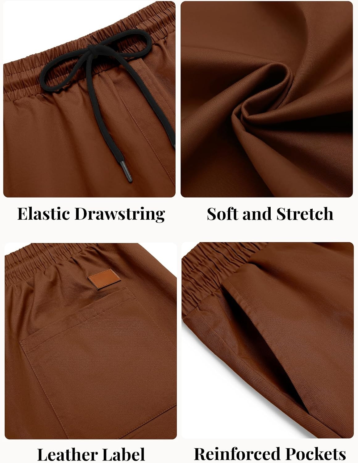 image:imageCOOFANDY Mens Casual Shorts Cotton Elastic Waist Drawstring Summer Shorts Stretch Waist Lightweight Soft Breathable Classic fit Vacation Beach ShortsClay Brown