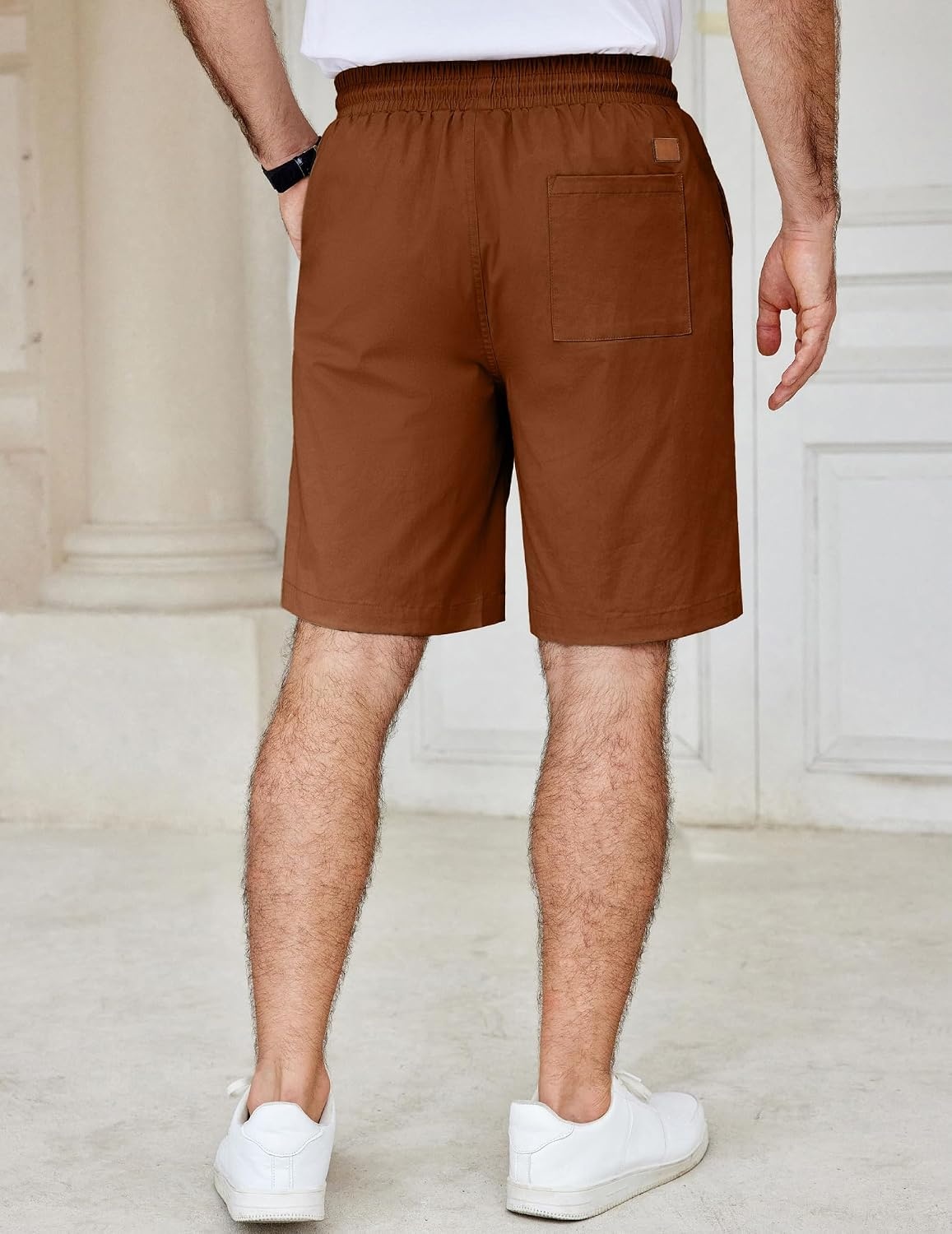 image:imageCOOFANDY Mens Casual Shorts Cotton Elastic Waist Drawstring Summer Shorts Stretch Waist Lightweight Soft Breathable Classic fit Vacation Beach ShortsClay Brown