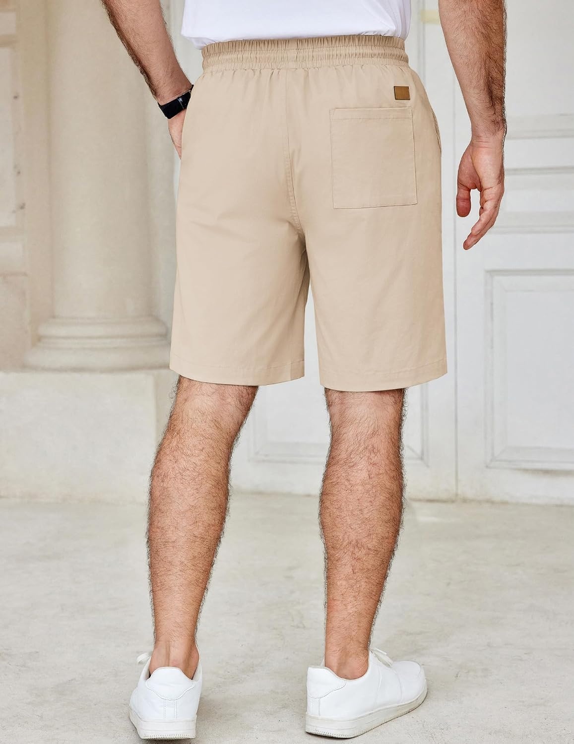 image:imageCOOFANDY Mens Casual Shorts Cotton Elastic Waist Drawstring Summer Shorts Stretch Waist Lightweight Soft Breathable Classic fit Vacation Beach ShortsBeige