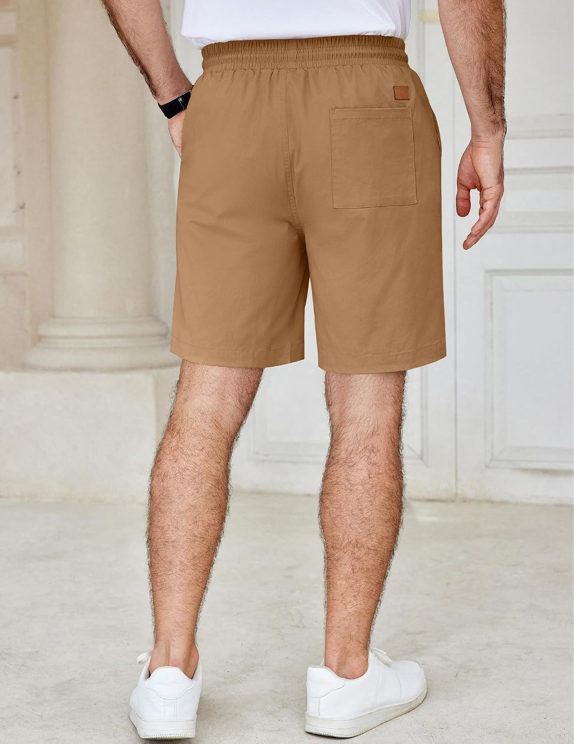 image:imageCOOFANDY Mens Casual Shorts Cotton Elastic Waist Drawstring Summer Shorts Stretch Waist Lightweight Soft Breathable Classic fit Vacation Beach ShortsDark Khaki