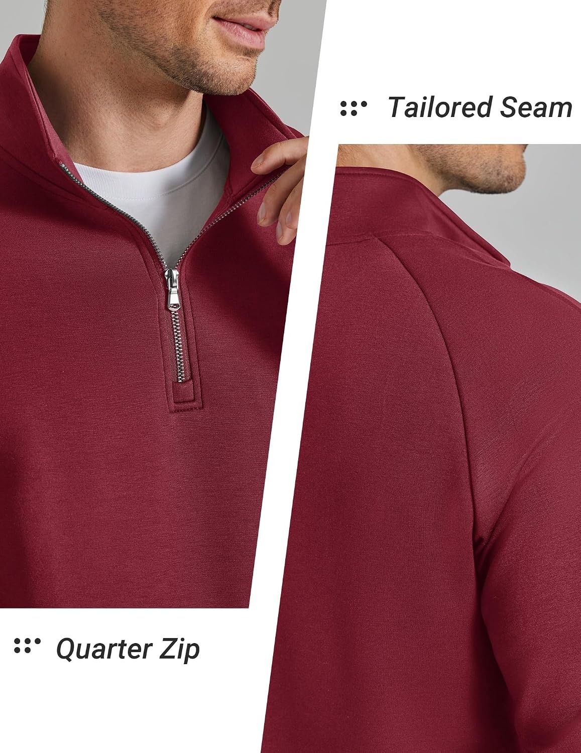 image:imageCOOFANDY Mens Quarter Zip Pullover Mock Neck Sweaters Men Golf Sweatshirt Silky Sheen Soft Fabric Long Sleeve Pullover Stretch Lightweight WrinkleFree Loose Fit Collared Casual Travel GolfWine Red