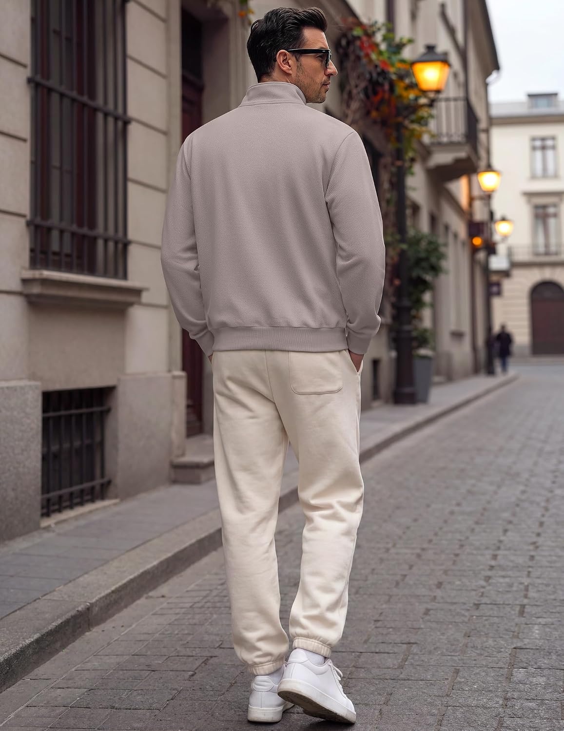 image:imageCOOFANDY Mens Quarter Zip Pullover Sweatshirt Mock Neck Fleece Long Sleeve Thermal Casual Polo ShirtLight Grey