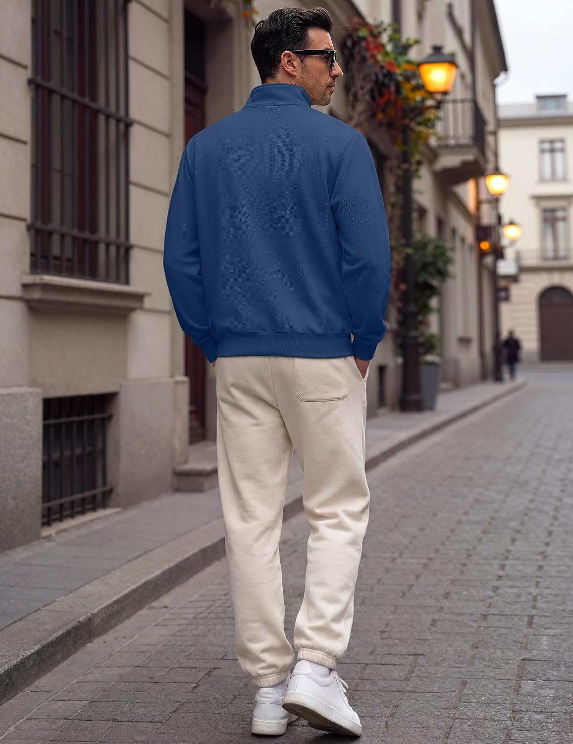 image:imageCOOFANDY Mens Quarter Zip Pullover Sweatshirt Mock Neck Fleece Long Sleeve Thermal Casual Polo ShirtSky Blue