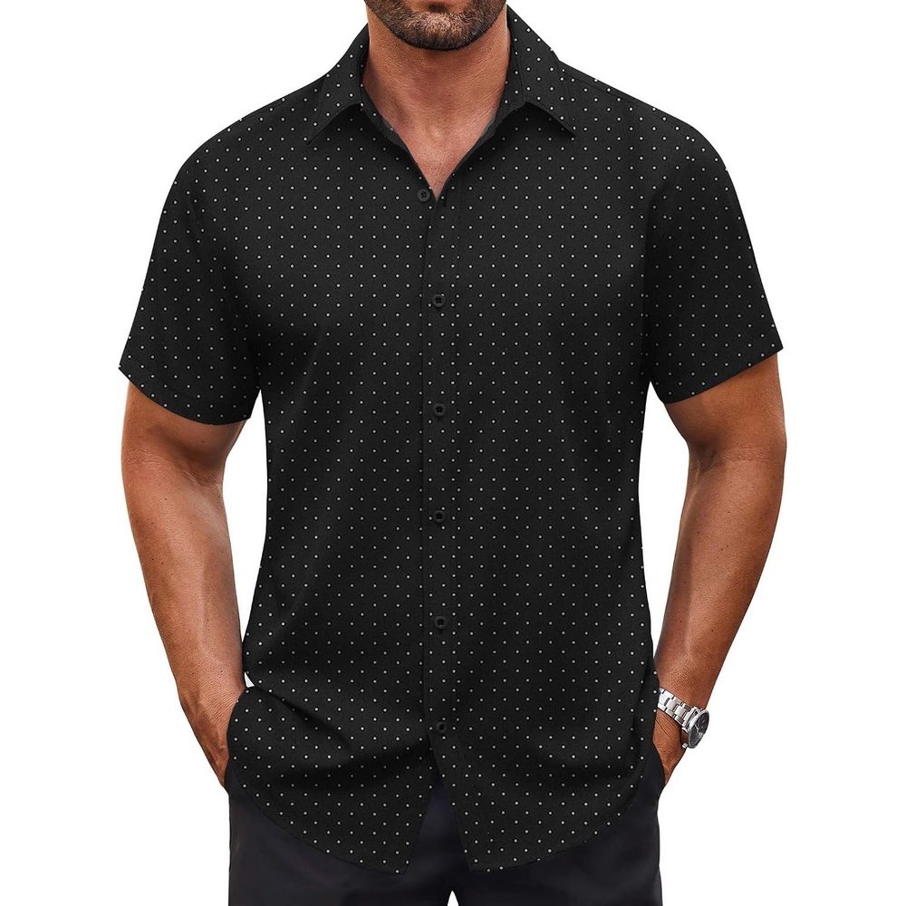 image:imageCOOFANDY Mens Button Down Shirt Short Sleeve Dress Shirt Casual Beach Summer Wedding ShirtBlackpolka Dots