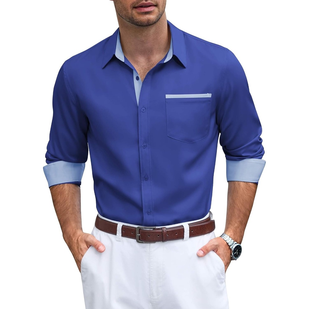 image:imageCOOFANDY Mens Button Down Shirts Wrinkle Free Dress Shirts for Men CasualDark Blue