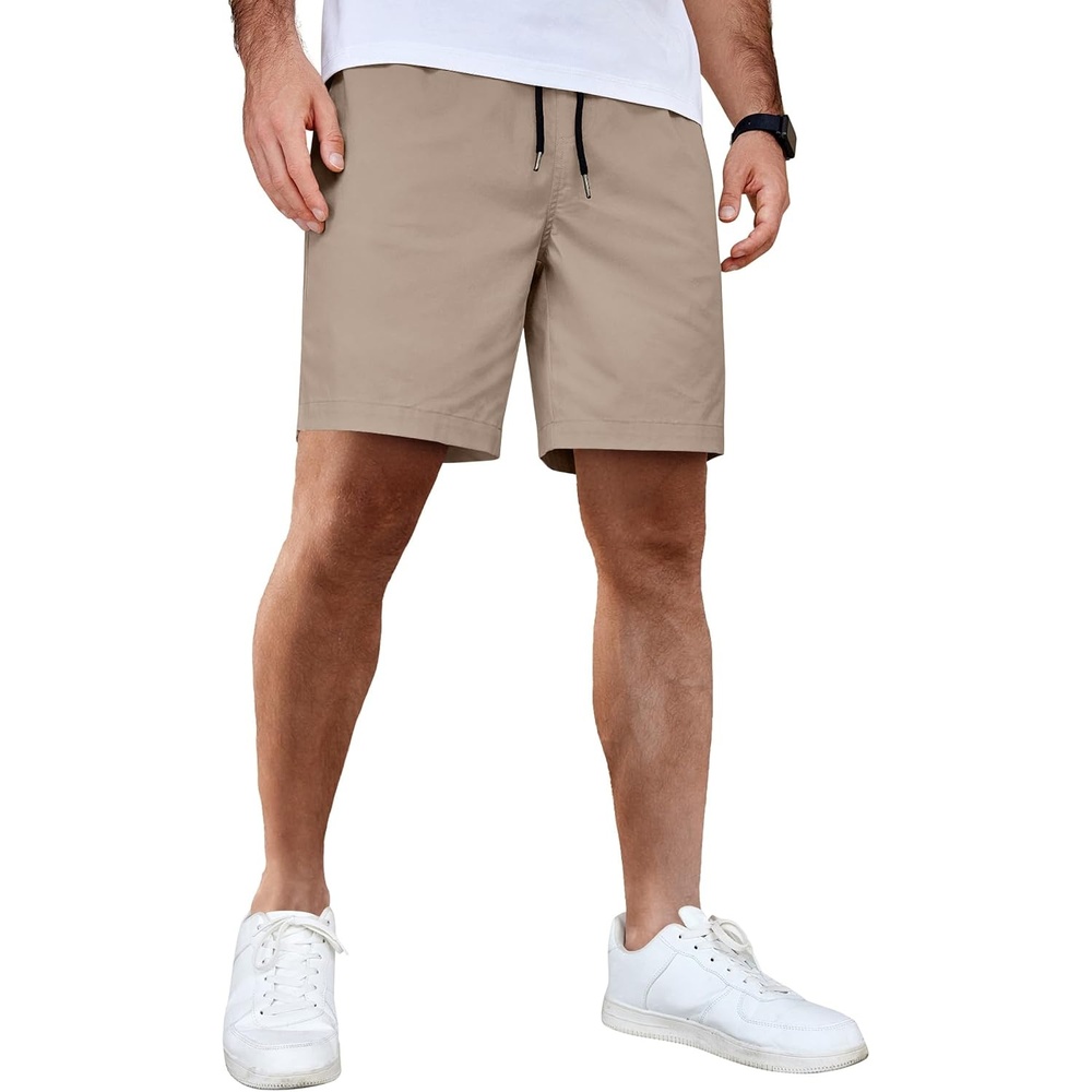 image:imageCOOFANDY Mens Casual Shorts Cotton Elastic Waist Drawstring Summer Shorts Stretch Waist Lightweight Soft Breathable Classic fit Vacation Beach ShortsKhaki2