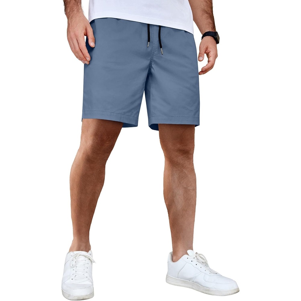 image:imageCOOFANDY Mens Casual Shorts Cotton Elastic Waist Drawstring Summer Shorts Stretch Waist Lightweight Soft Breathable Classic fit Vacation Beach ShortsDenim Blue