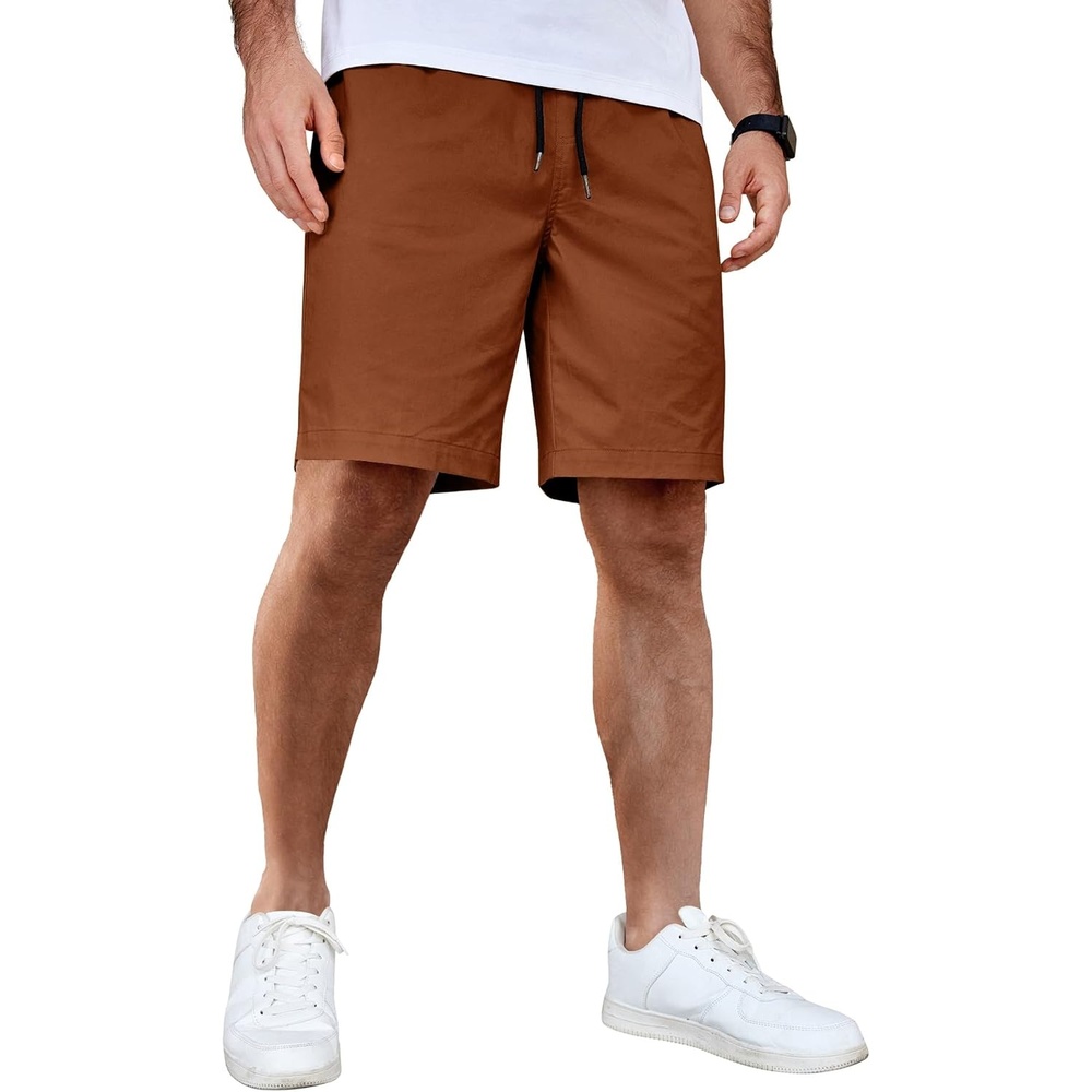 image:imageCOOFANDY Mens Casual Shorts Cotton Elastic Waist Drawstring Summer Shorts Stretch Waist Lightweight Soft Breathable Classic fit Vacation Beach ShortsClay Brown
