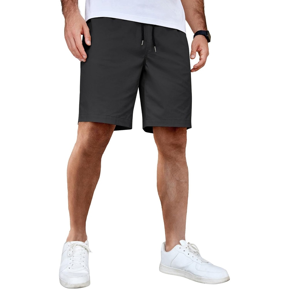 image:imageCOOFANDY Mens Casual Shorts Cotton Elastic Waist Drawstring Summer Shorts Stretch Waist Lightweight Soft Breathable Classic fit Vacation Beach ShortsCarbon Grey