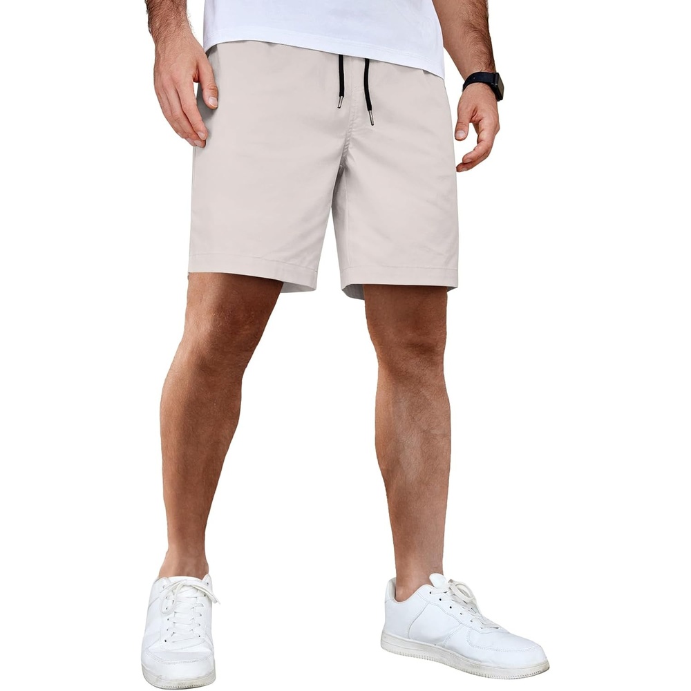 image:imageCOOFANDY Mens Casual Shorts Cotton Elastic Waist Drawstring Summer Shorts Stretch Waist Lightweight Soft Breathable Classic fit Vacation Beach ShortsLight Grey