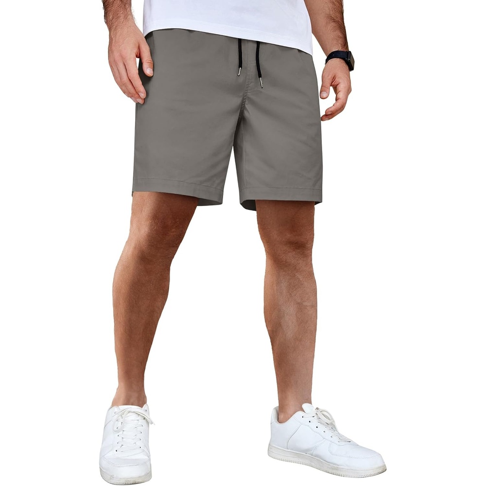 image:imageCOOFANDY Mens Casual Shorts Cotton Elastic Waist Drawstring Summer Shorts Stretch Waist Lightweight Soft Breathable Classic fit Vacation Beach ShortsDark Grey