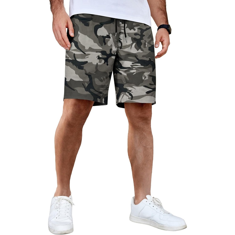 image:imageCOOFANDY Mens Casual Shorts Cotton Elastic Waist Drawstring Summer Shorts Stretch Waist Lightweight Soft Breathable Classic fit Vacation Beach ShortsCamouflage 1