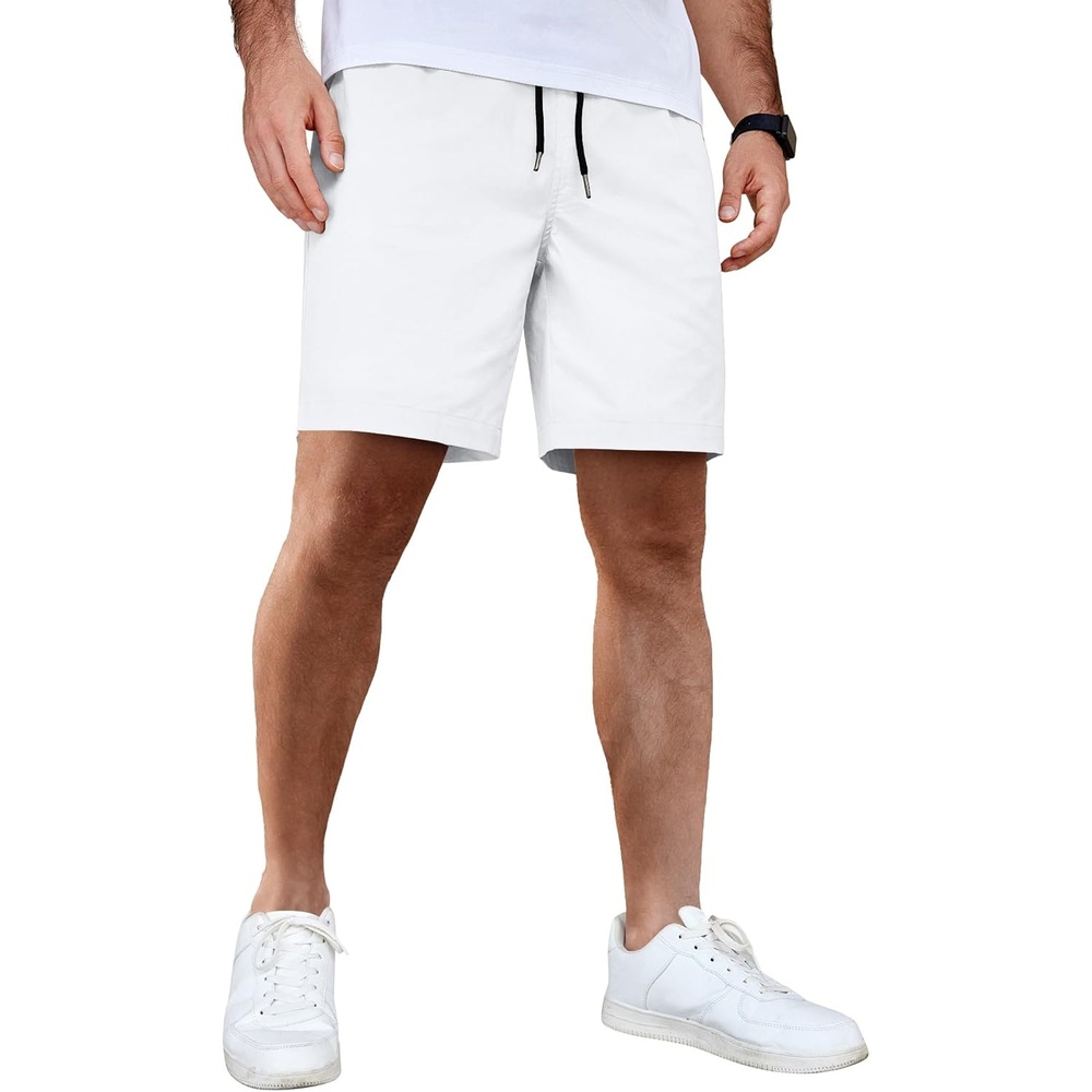 image:imageCOOFANDY Mens Casual Shorts Cotton Elastic Waist Drawstring Summer Shorts Stretch Waist Lightweight Soft Breathable Classic fit Vacation Beach ShortsWhite