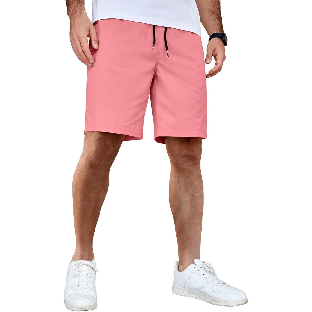 image:imageCOOFANDY Mens Casual Shorts Cotton Elastic Waist Drawstring Summer Shorts Stretch Waist Lightweight Soft Breathable Classic fit Vacation Beach ShortsPink