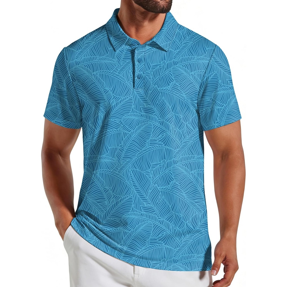 image:imageCOOFANDY Mens Golf Polo Shirts Short Sleeve Quick Dry Casual Collared Shirt Quickdry 4way stretch UPF30 moisturewicking fabric 3button polo collar side slits great for golf work amp giftsGreen Leaf
